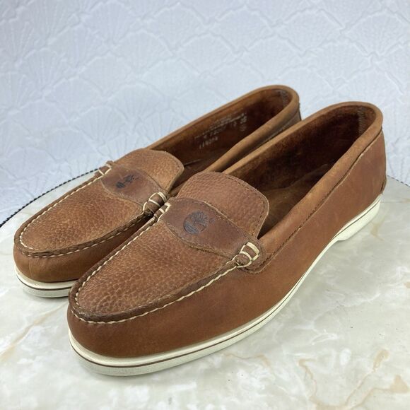 Timberland Penny Loafers Womens 10 Brown Leather Classic Nautical Slip On Shoes - Picture 5 of 12